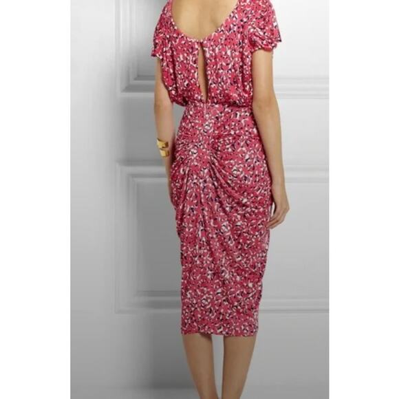 Saloni Aspara Printed Jersey Dress Women’s 6 Abstract Ruched Midi Luxury Elegant - Picture 2 of 14